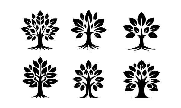 tree silhouette icons set simple style vector image,black and white tree vector set,silhouettes set 02