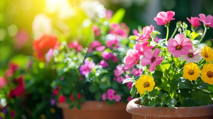 Colorful garden flowers basking in sunlit backyard
