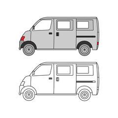 Grey delivery van isolated side view design