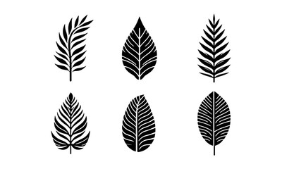 Leaf silhouette icons set simple style vector image,black and white leaf vector set,silhouettes set 02