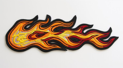 Embroidered Flame Patch on White Background
