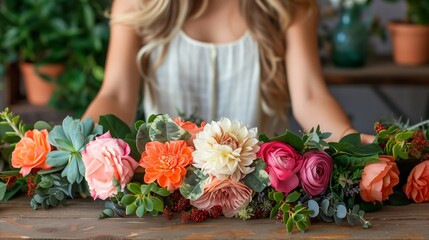 Crafting a vibrant flower crown in a creative workshop