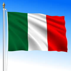 Republic of Italy, official waving flag on the blue sky, european union, vector illustration