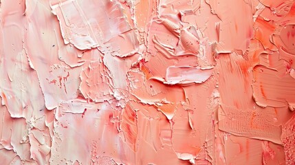 Abstract background for design in peach shade, peach fuzz. Painted concrete wall with plaster, strokes of oil paint. Bright. Colorful