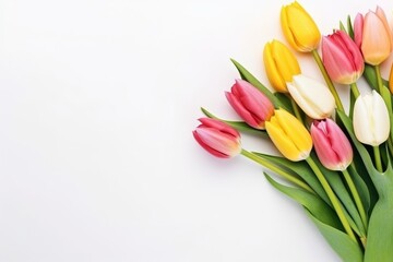A fresh bouquet of colorful tulips isolated on a white background. Bouquet of Tulips on White