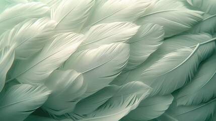 Soft feathers in pastel green tones create a calming atmosphere