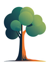 Tree with Leaves, Grass, and Clouds in Nature Vector Illustration Cartoon