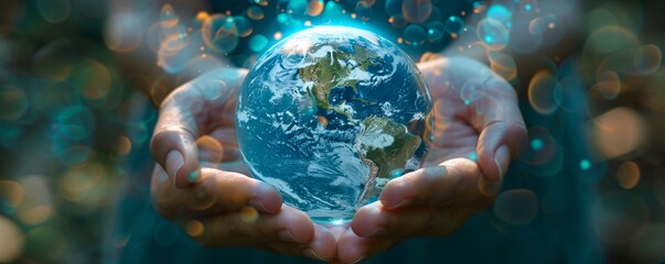 Hands holding a crystal ball showing the worlds economy - obrazy, fototapety, plakaty