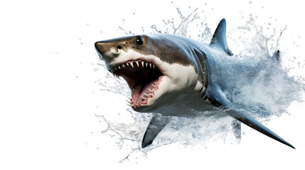 Large shark in a jump on a white background.