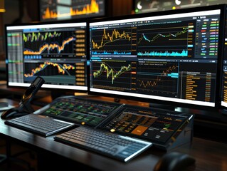 Fototapeta na wymiar Stock market analysis software advanced interface with predictive analytics