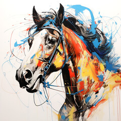 Beautiful painting of a horse head on clean background. Mammals, Wildlife Animals. Illustration, Generative AI.