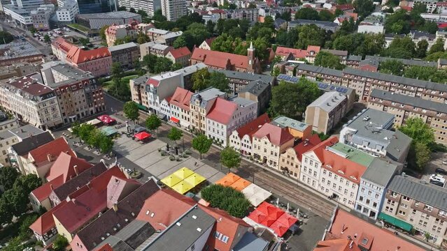 Aerial drone view of Altmarkt or Old market square Cottbus , Germany