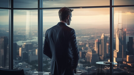 businesman looking out window