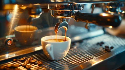 Foto op Plexiglas Espresso makeing with an expensive big coffee machine in a bistro or café © Erzsbet