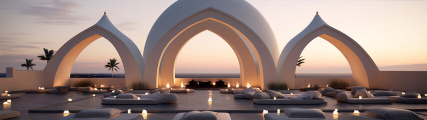 3D rendering of a luxury resort with a middle eastern theme