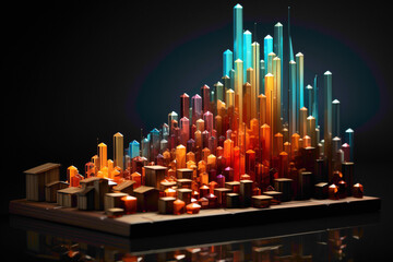 3D bar chart portraying the growth of a stock portfolio in a visually dynamic perspective.