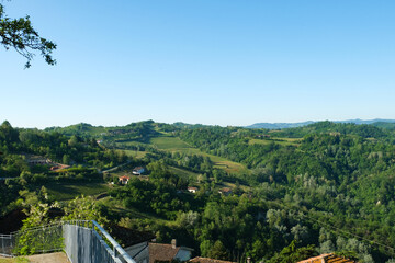 Fototapeta na wymiar Panorama sull'Alta Langa da Rocchetta Palafea in provincia di Asti, Piemonte, Italia.