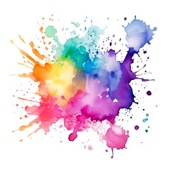 Abstract watercolor splashes stains rainbow, colorful, color painting illustration isolated on transparent background PNG - Generative Ai