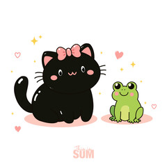 Cat and frog illustration