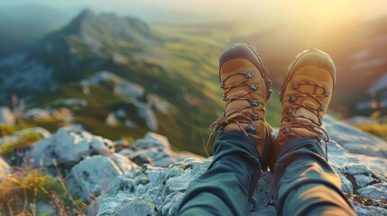 Hiking shoes and hiking mountains