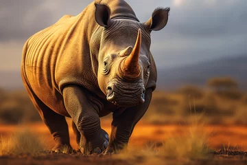 Fotobehang a rhinoceros walking in the wild © Doina