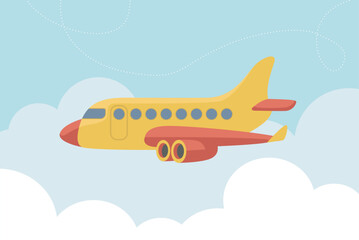 Flying airplane, jet aircraft, airliner. Side view of  passenger air plane flying in the sky. - 762332864