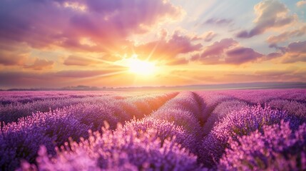 Sunrise over lavender field. wallpaper