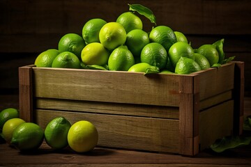 a wooden crate full of limes - Powered by Adobe