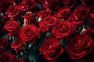 A close-up of vibrant red roses, captured in breathtaking