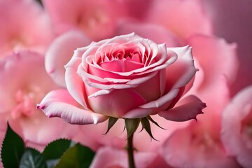 An artistic portrayal of a pink rose showcasing its soft petals, realistically captured in