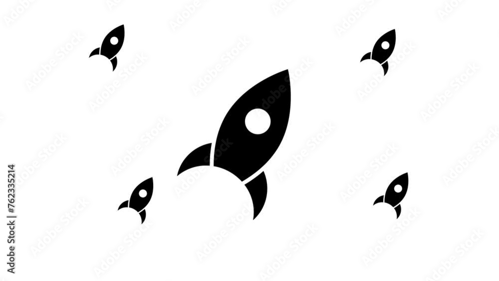 Poster zoom in and out animation the rocket symbol. large black symbol in the center and four small symbols