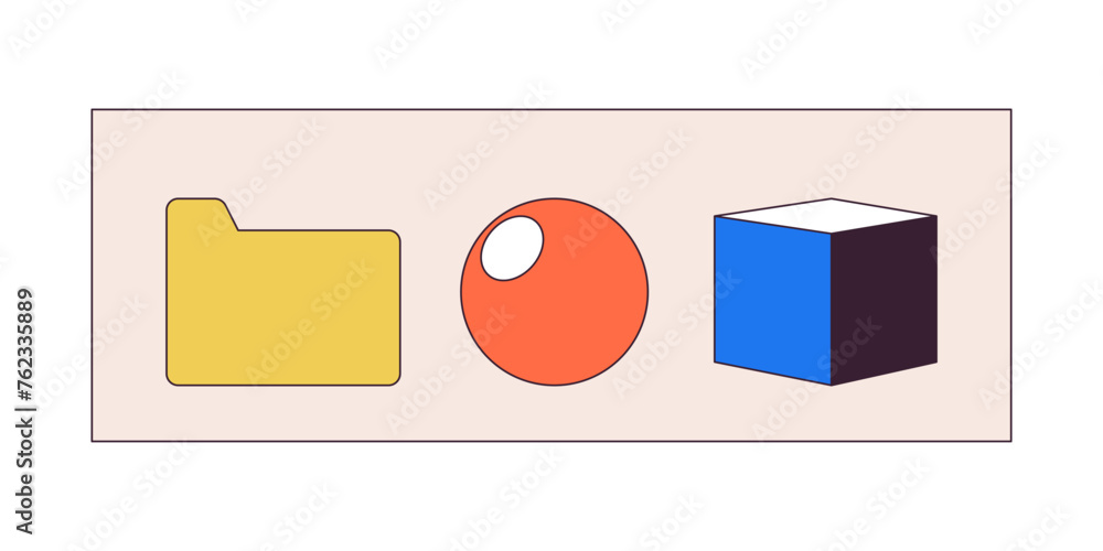 Poster folder and geometrical shapes 2d linear cartoon objects. digital tools. web design structure isolate