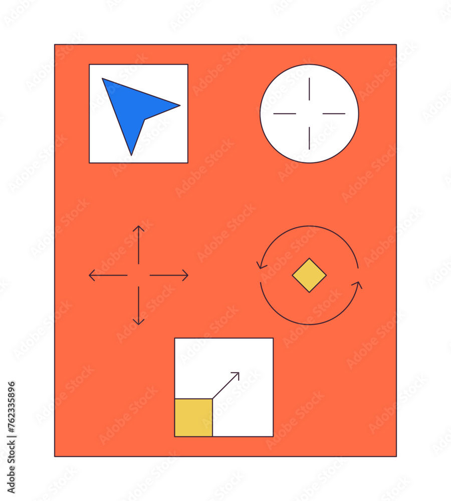 Poster Web site ui design 2D linear cartoon objects. Responsive buttons of mobile app isolated line vector elements white background. Software development technology color flat spot illustration