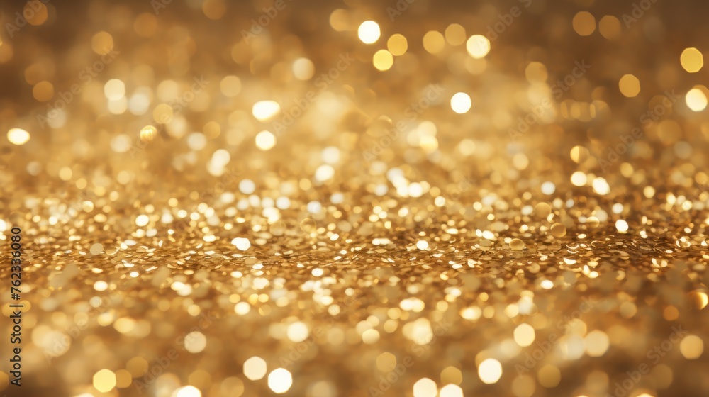 Poster close up of a shimmering gold glitter background, perfect for adding a touch of glamour to your desi