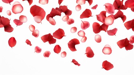 Red rose petals floating in the air, perfect for romantic occasions