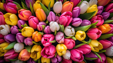 Fototapeta na wymiar Close-up image of colorful spring tulips