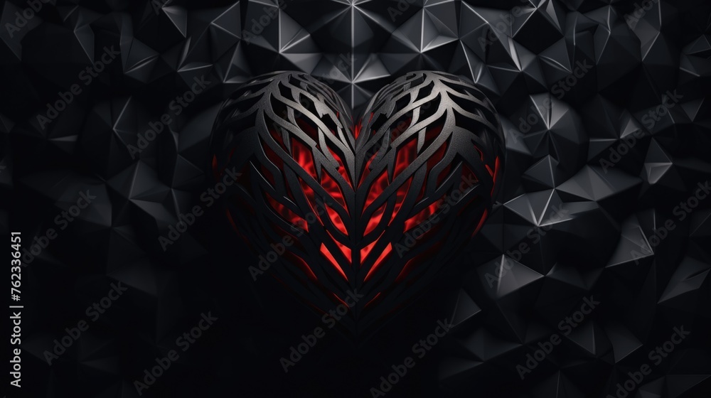 Poster Abstract heart made of black and red triangles. Suitable for graphic design projects