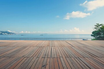 Seaside square and wooden parking lot. generative ai.