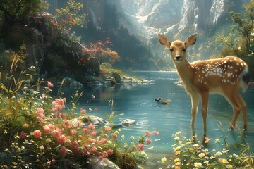 fallow deer in the forest - obrazy, fototapety, plakaty