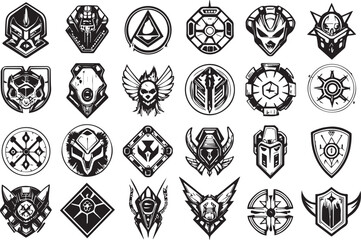 Greyscale cyberpunk video game symbol. Hand drawn vector illustration	