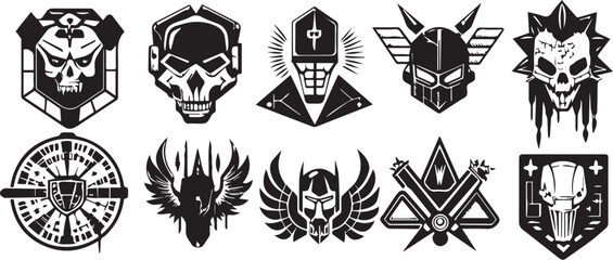 Greyscale cyberpunk video game symbol. Hand drawn vector illustration	