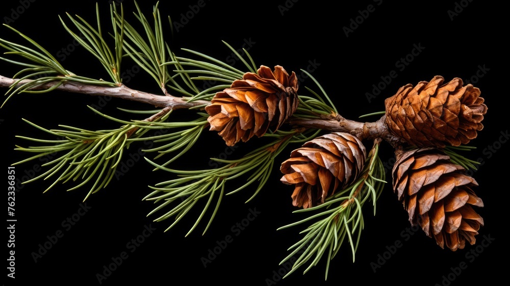 Poster a branch of a pine tree with cones, suitable for nature and christmas themes