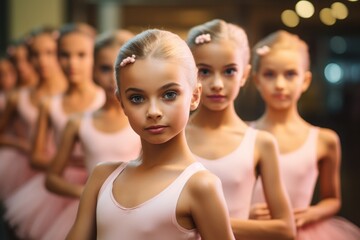 A group of young ballerinas standing together. Ideal for dance schools and ballet performances