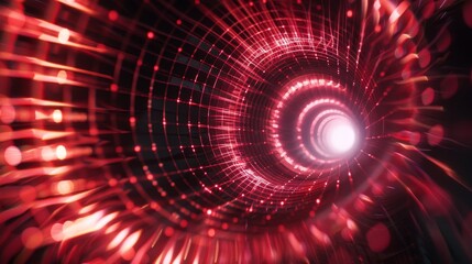 Futuristic 3D Portal : Abstract red grid tunnel or wormhole.