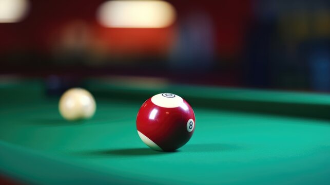 Pool table with a single pool ball, suitable for sports and leisure concepts