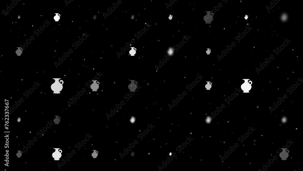 Poster template animation of evenly spaced antique vase symbols of different sizes and opacity. animation o