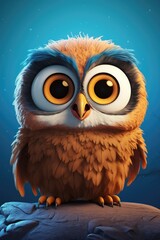 Cute cartoon owl sitting on a rock, perfect for children's illustrations