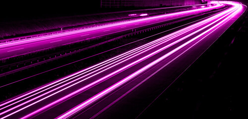 violet car lights at night. long exposure