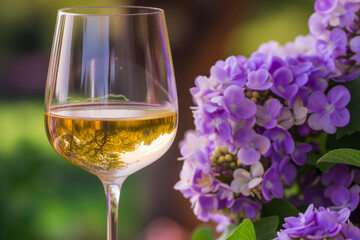 Scenes portraying the floral and aromatic qualities of Viognier, encouraging wine enthusiasts to savor its unique charm. Floral and refined, using soft purples and whites.