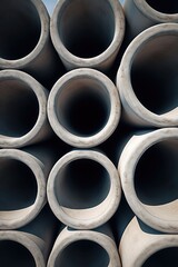 Pile of concrete pipes stacked on construction site, suitable for industrial projects